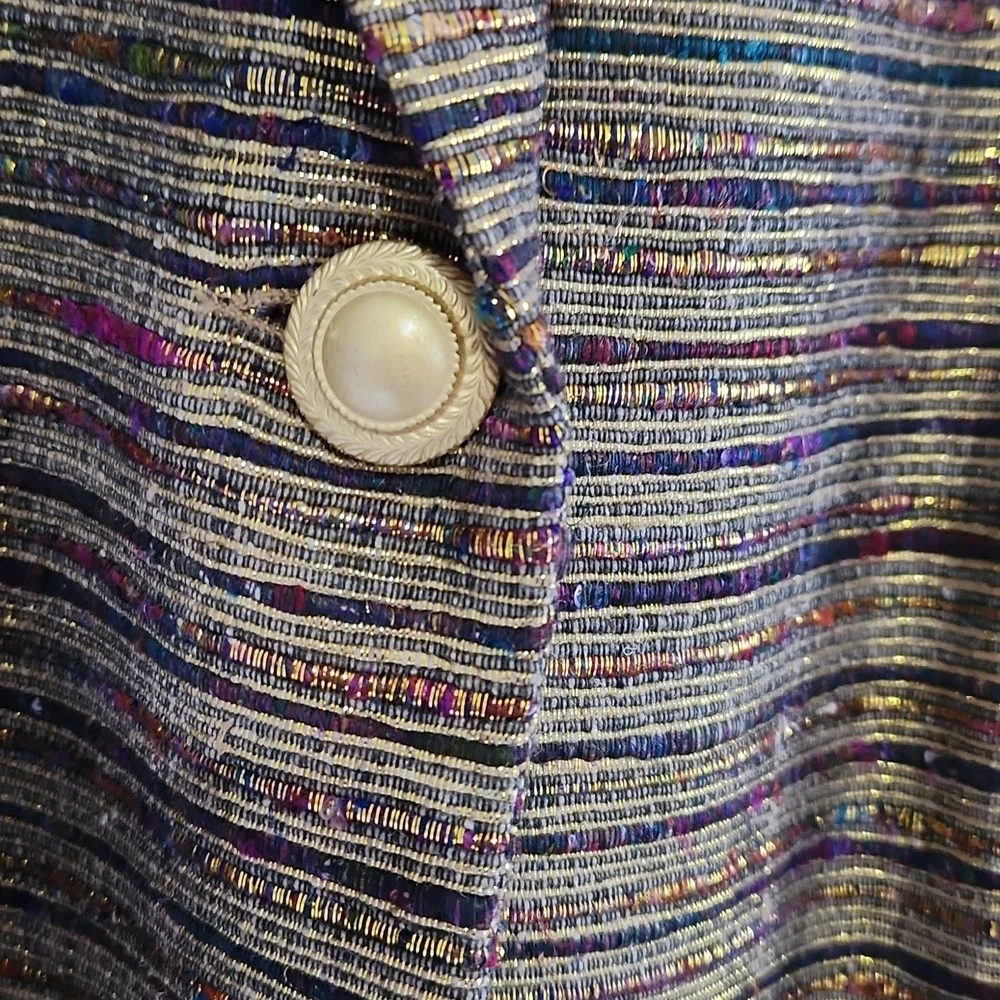 Vintage Gold Striped Vinci 100% Silk Blazer Jacket 12 metallic shiny sport coat - Picture 4 of 5